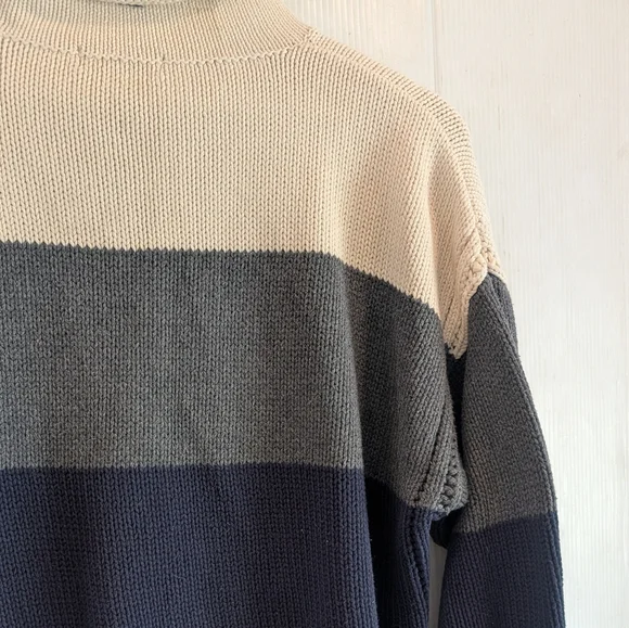 NAUTICA Women's Navy Gray & Cream Striped 100% Cotton Sweater Size Medium - Picture 9 of 10